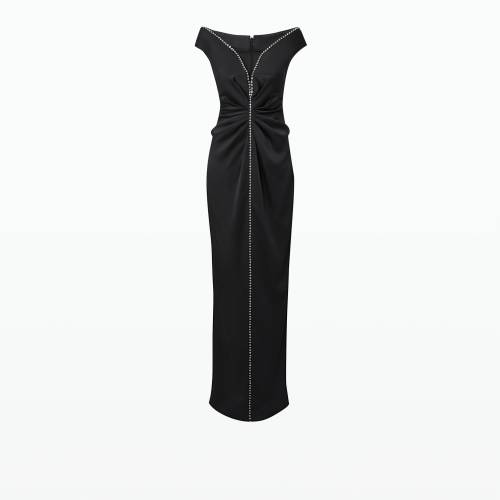 FLOOR LENGTH GOWN WITH SLIT AND CONTRAST NECKLINE