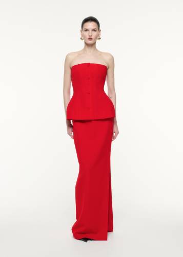 STRAPLESS CREPE GOWN RED