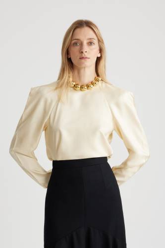 Square shoulder top in organic silk