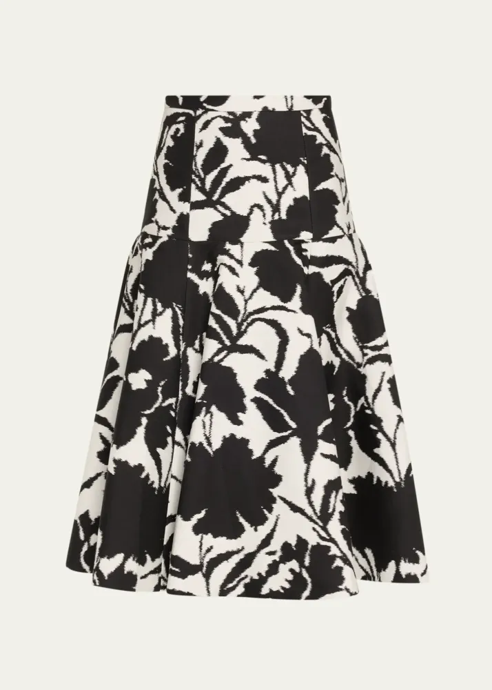 Floral Chine Silk and Cotton Jacquard Drop Waist Dance Skirt