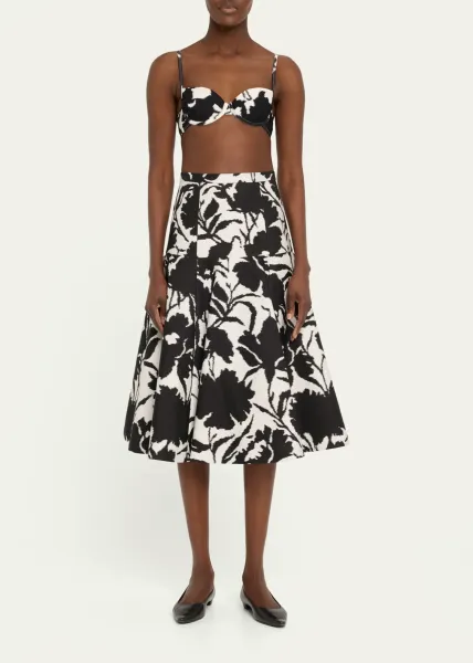 Floral Chine Silk and Cotton Jacquard Drop Waist Dance Skirt