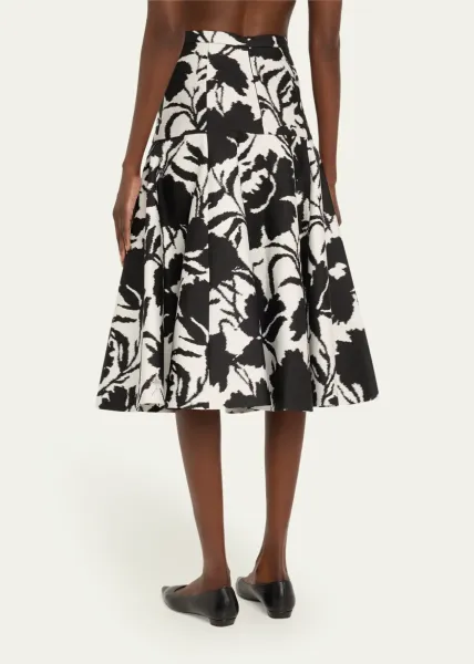 Floral Chine Silk and Cotton Jacquard Drop Waist Dance Skirt