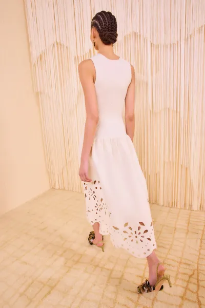 ROSALINE SLEEVELESS DROP WAIST KNIT MIDI DRESS