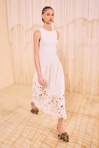 ROSALINE SLEEVELESS DROP WAIST KNIT MIDI DRESS