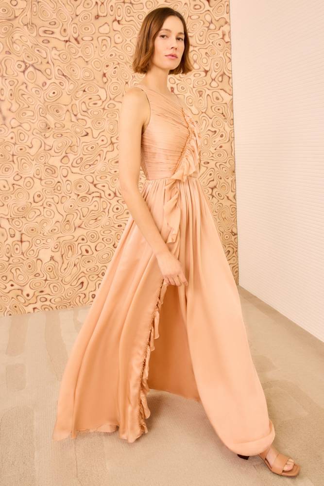 AISHA PLEATED ASYMMETRICAL GOWN