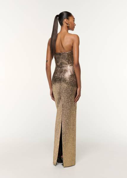 PLEATED BUST METALLIC GOWN