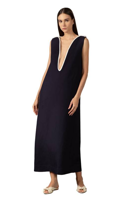 BICOLOR DEEP V-NECK MAXI DRESS