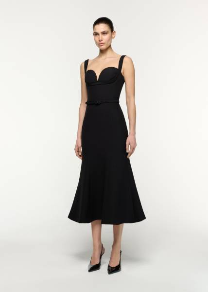 BELTED FIT AND FLARE MIDI DRESS