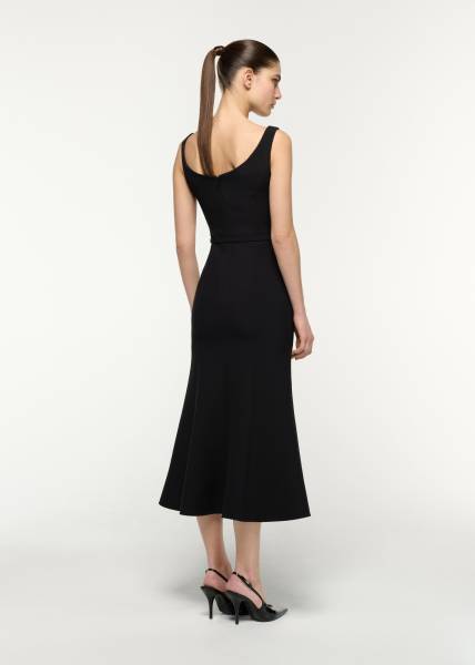 BELTED FIT AND FLARE MIDI DRESS