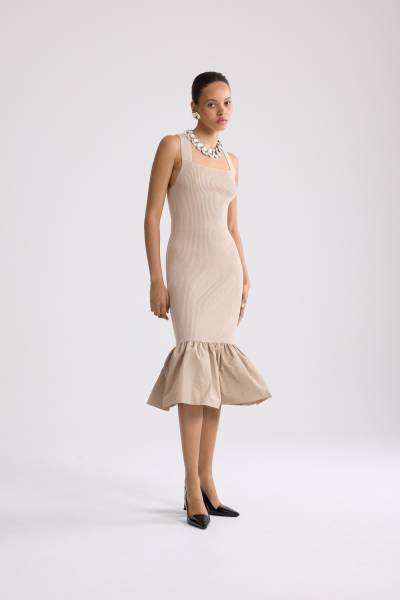 LONG MIX FAILLE KNIT DRESS