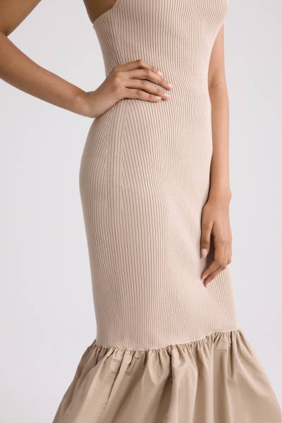 LONG MIX FAILLE KNIT DRESS