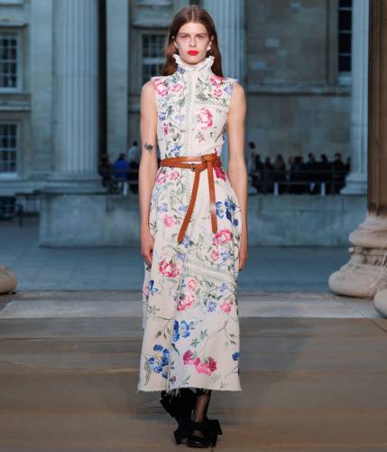 EMBROIDERED COTTON TWILL HOURGLASS MIDI DRESS