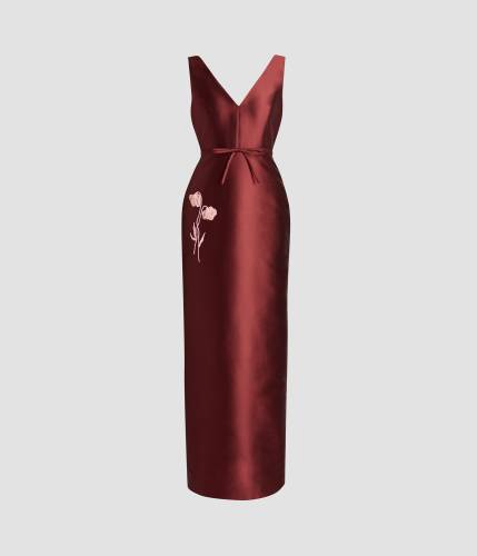 EMBROIDERED MIKADO PENCIL GOWN
