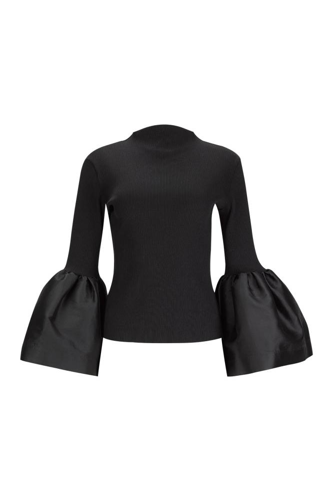 HEAVY SATIN TURTLENECK PUFF SLEEVE TOP