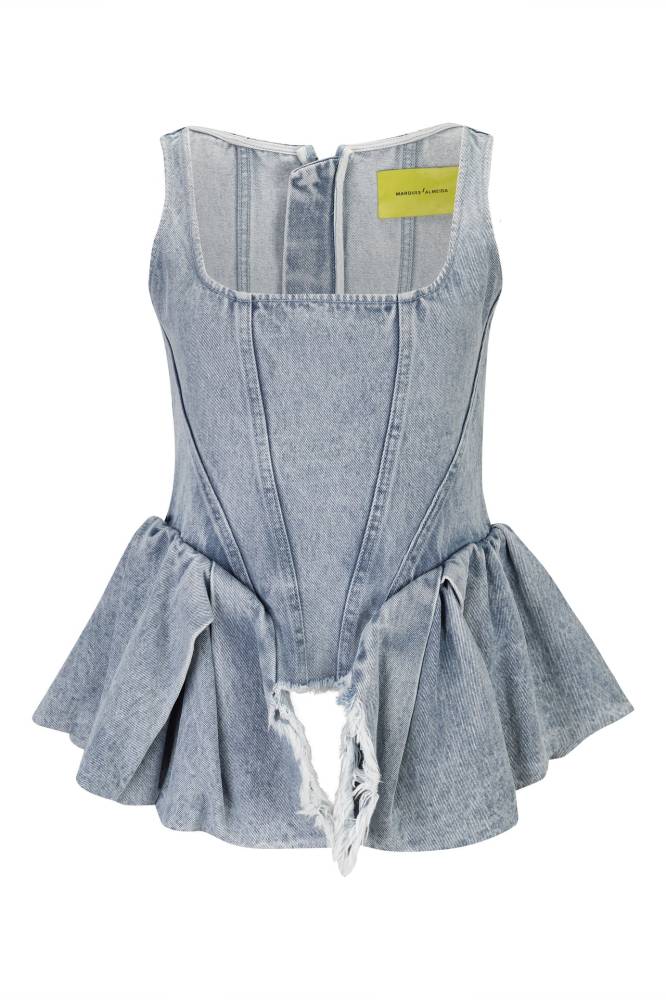 LIGHT BLUE DENIM PEPLUM CORSET