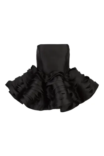 HEAVY SATIN STRAPLESS LAYERED FRILL TOP
