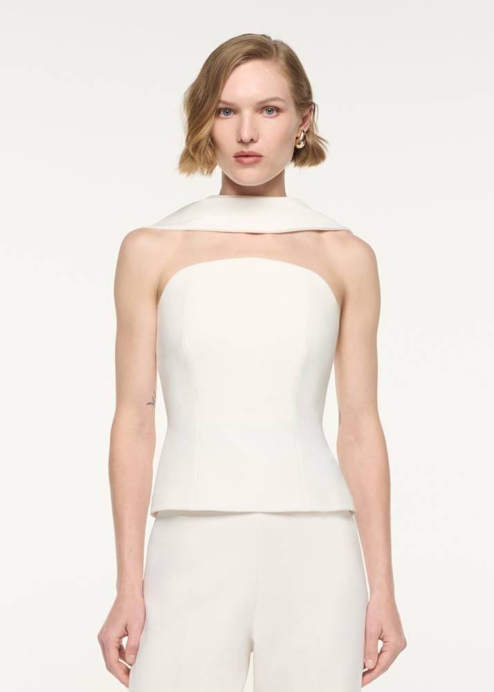 MOON NECKLINE TOP WITH DETACHABLE SCARF