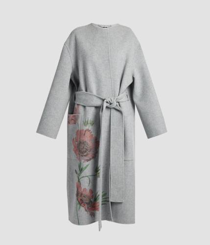 FLORAL PRINT BELTED COAT