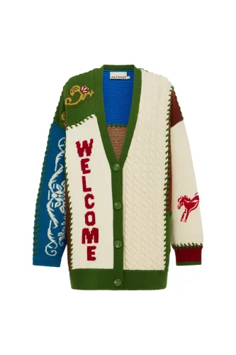 LASSO PATCHWORK KNIT CARDIGAN