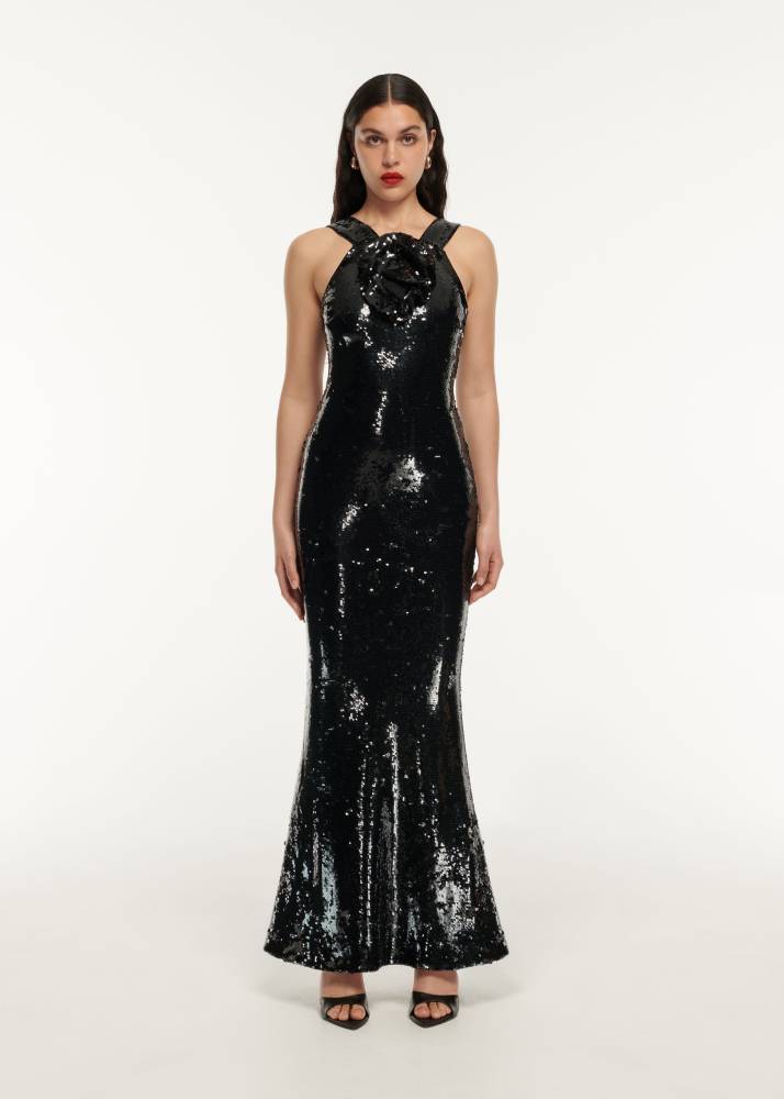 SEQUIN MAXI DRESS BLACK