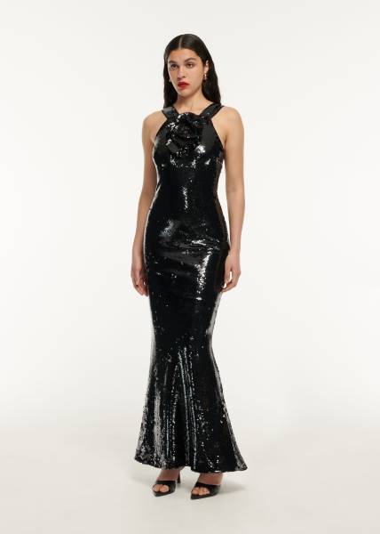 SEQUIN MAXI DRESS BLACK